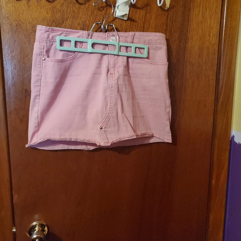 Pink denim skirt